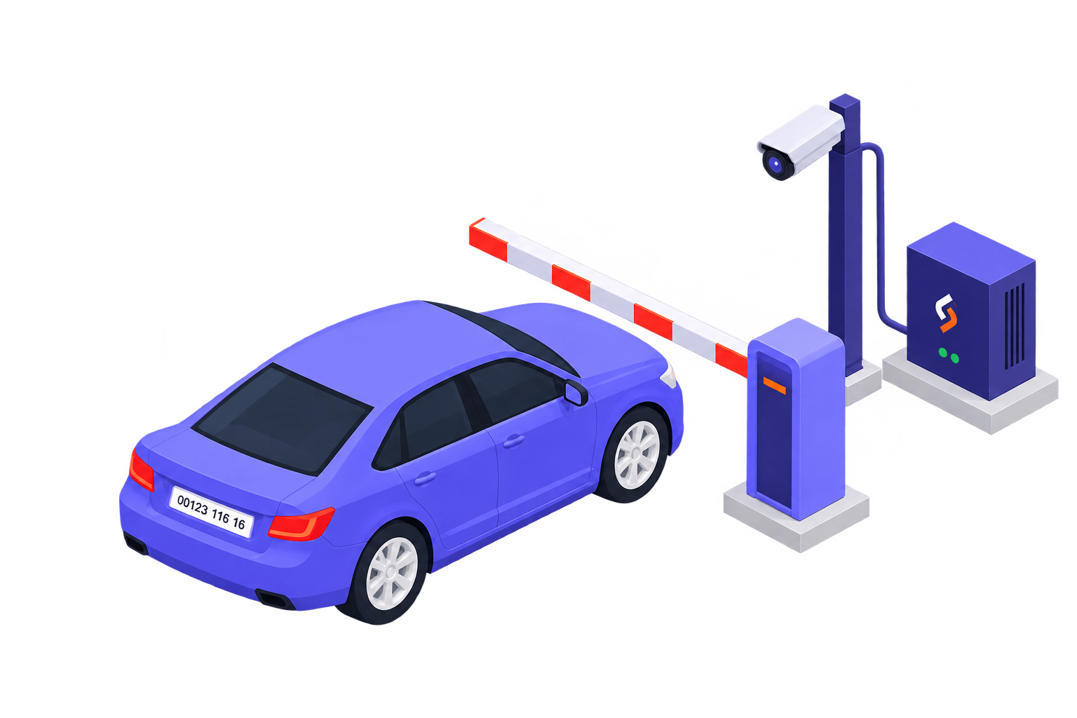 Car approaching a camera controlled parking barrier